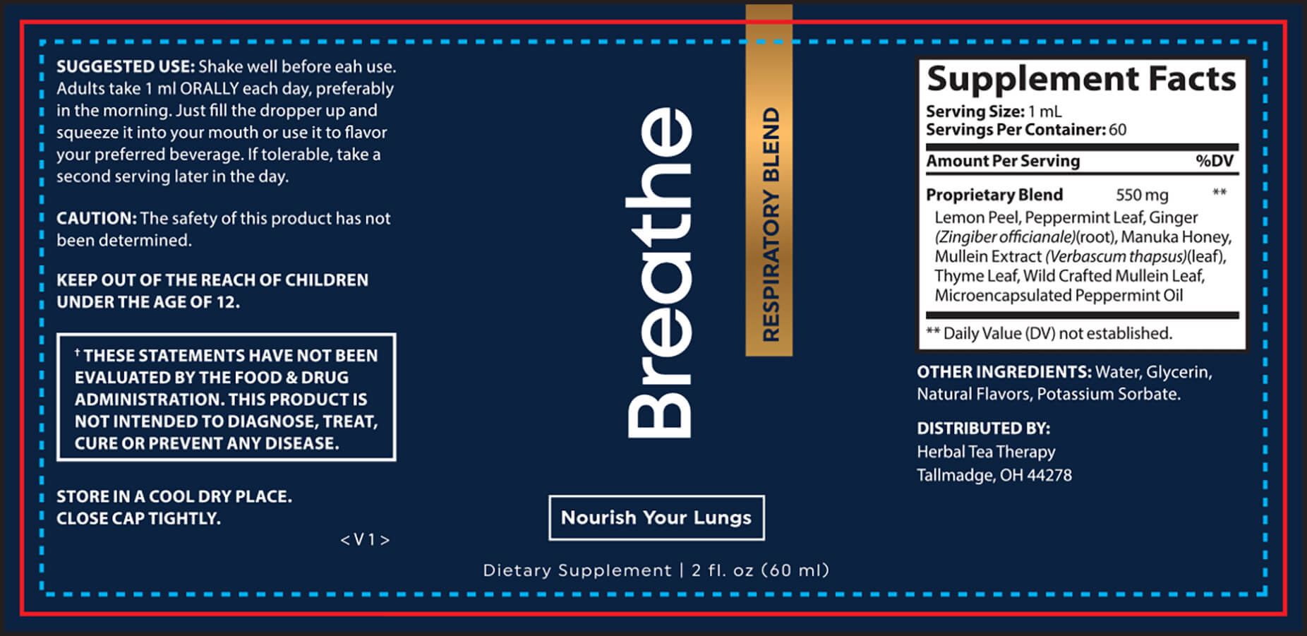 Breathe Mullein Drops supplement facts label