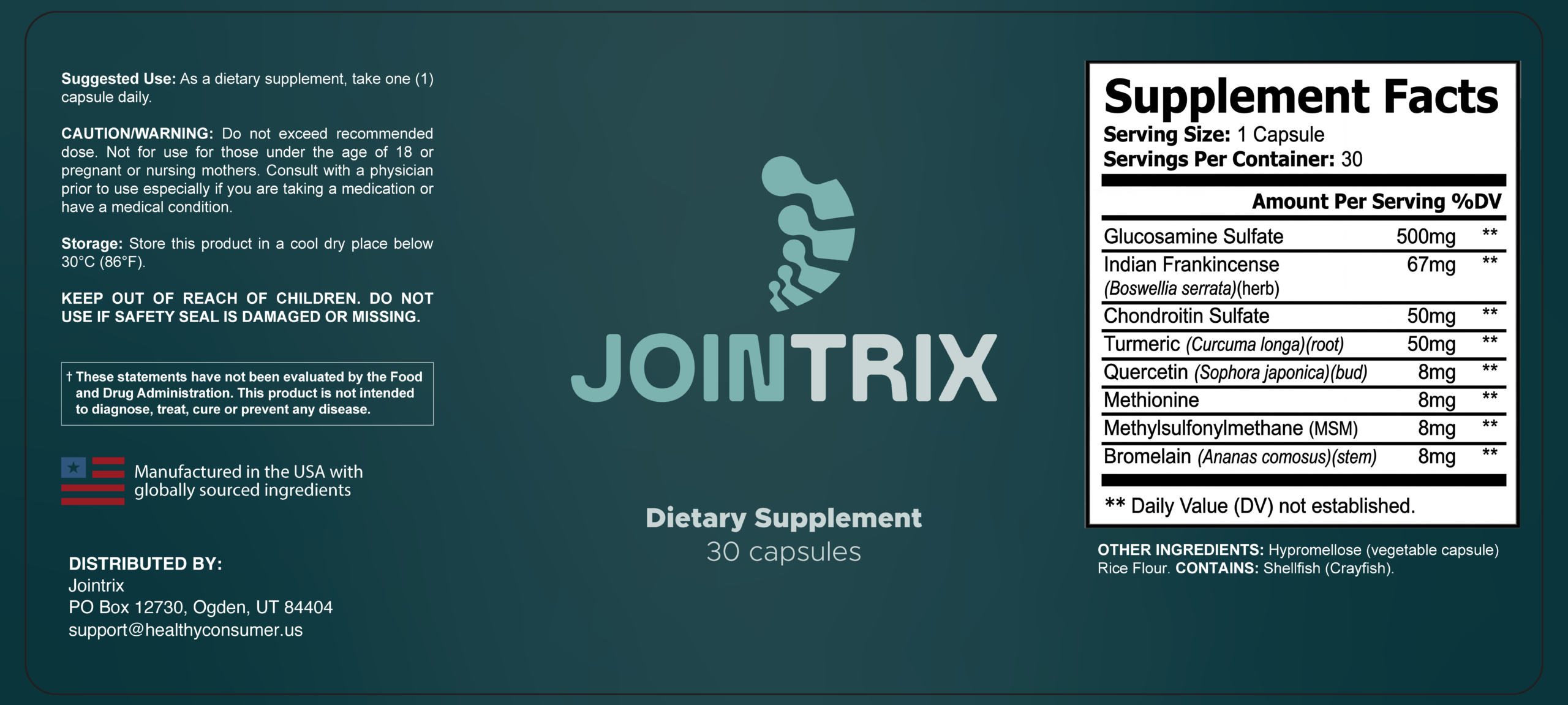 Jointrix supplement facts label